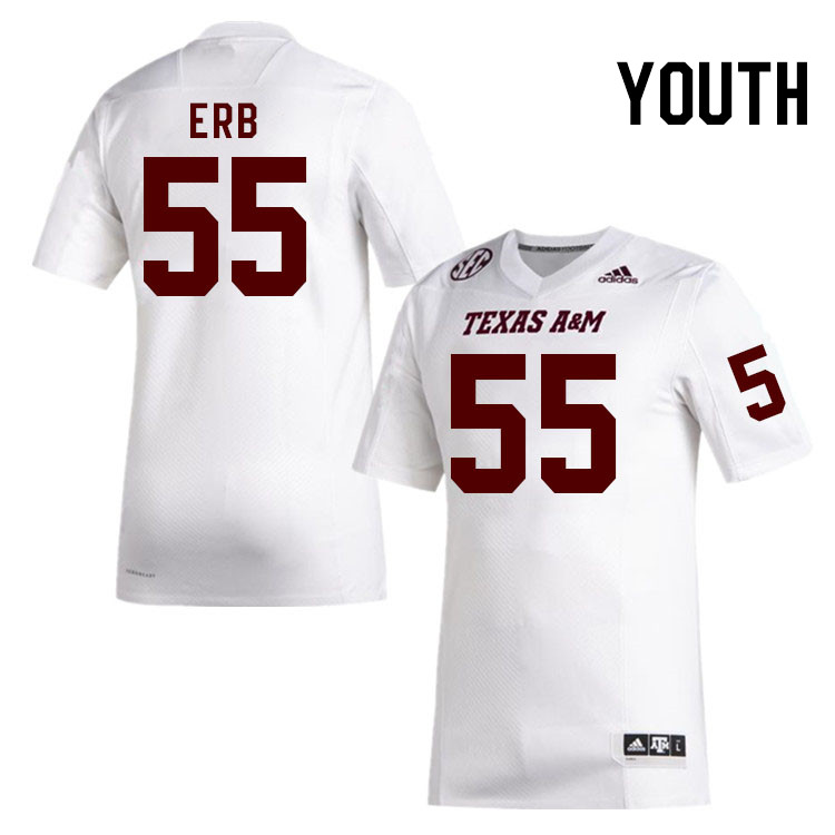 Youth #55 Hunter Erb Texas A&M Aggies College Football Jerseys Stitched Sale-White